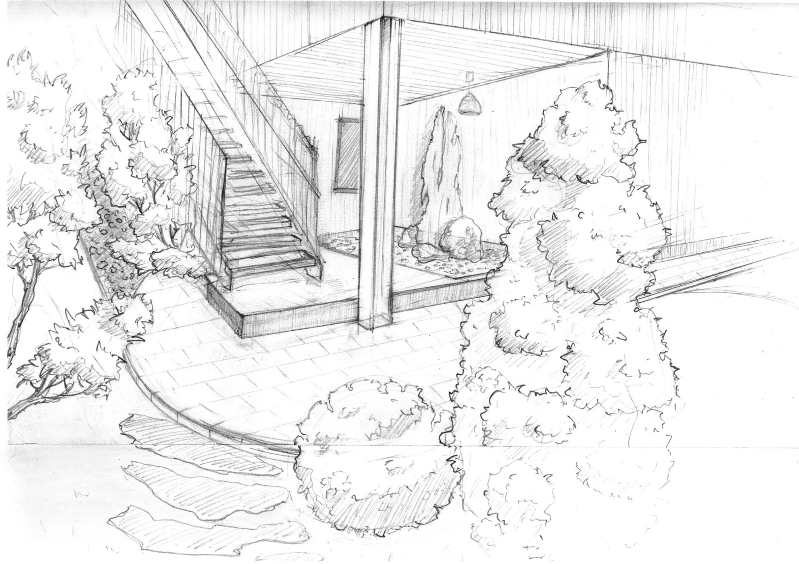 Croquis d’ambiance du patio minéral sur le Bassin d’Arcachon